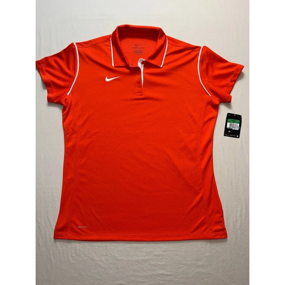 Nike Dri-FIT Womens XL Orange Short Sleeve Golf‎ Polo Shirt White Piping NWT